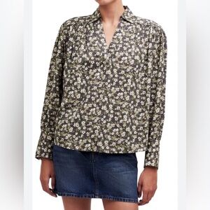 Madewell NWOT Women’s Easy Long Sleeve Brown Floral Print Popover Blouse Size M